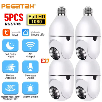 1-5PCS Tuya E27 Bulb Camera 1080P 4X Digital Zoom AI Human Motion Detect Full Color Night Vision Surveillance Camera PTZ Camera